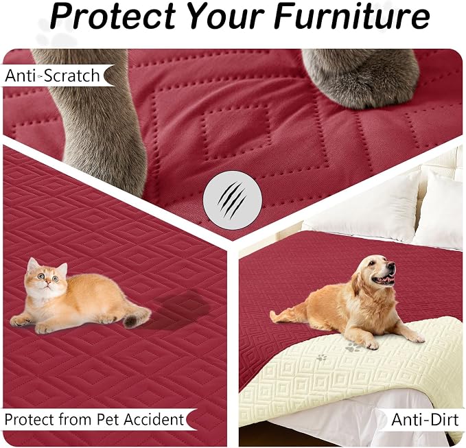 hyha Waterproof Dog Blanket, Soft Dog Bed Cover Pet Blankets, Waterproof Sofa Couch Cover for Dogs Washable, Reversible Pet Couch Covers for Sofa Furniture (68x82 Inch, Wine Red/Beige)