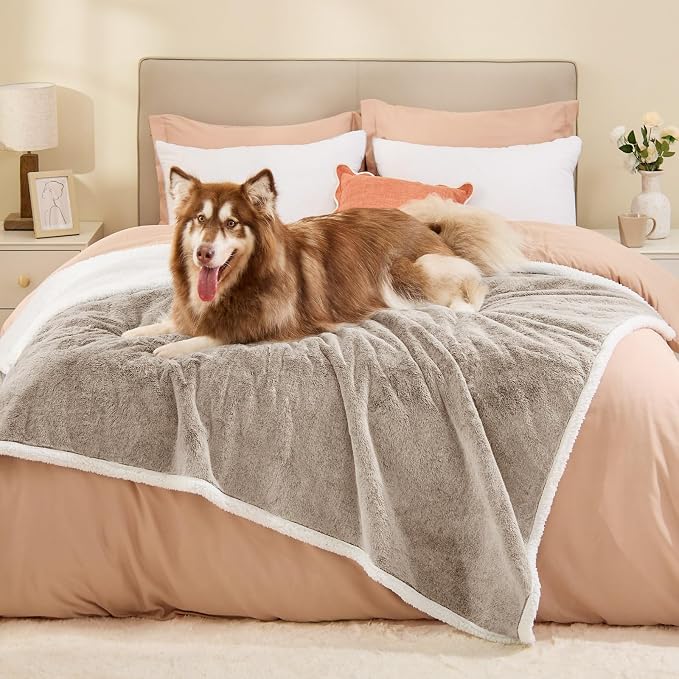ChiXnuggle Waterproof Dog Blankets for Large Dogs, Reversible Faux Fur & Sherpa Washable Pet Blanket, Soft Pet Throw for Couch Bed Protection, 60"x80", Brown