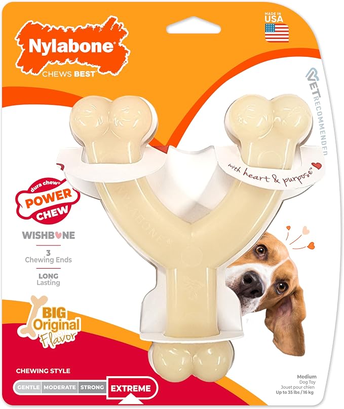 Nylabone Original Wishbone Power Chew Toy for Dogs, Dog Toys for Aggressive Chewers, Original Flavor, Medium - Up to 35 lbs, 1 Count