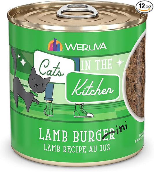 Weruva Cats in The Kitchen, Lamb Burger-ini Wet Cat Food, 10oz Can (Pack of 12)