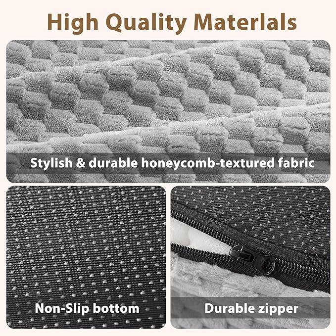 JOEJOY Orthopedic Dog Beds Large Sized Dog, Washable Waterproof Oval Large Dog Bed with Removable Cover, Big Egg-Crate Memory Foam Pet Bed with Bolster Sides & Non-Skid Bottom, Light Grey, 36''x27''