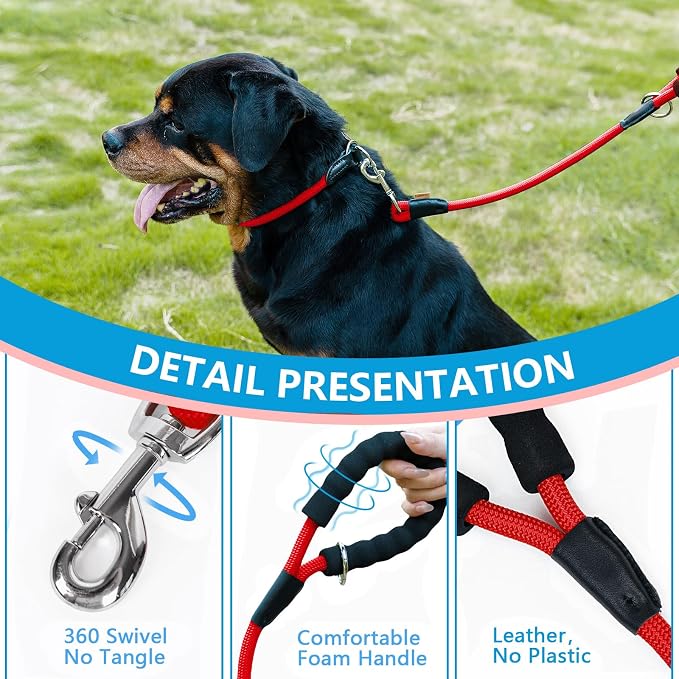 Dog Leash, Braided Rope Traction – Walking Training Lead for Small Dogs ((1/3") x 6FT, Red)