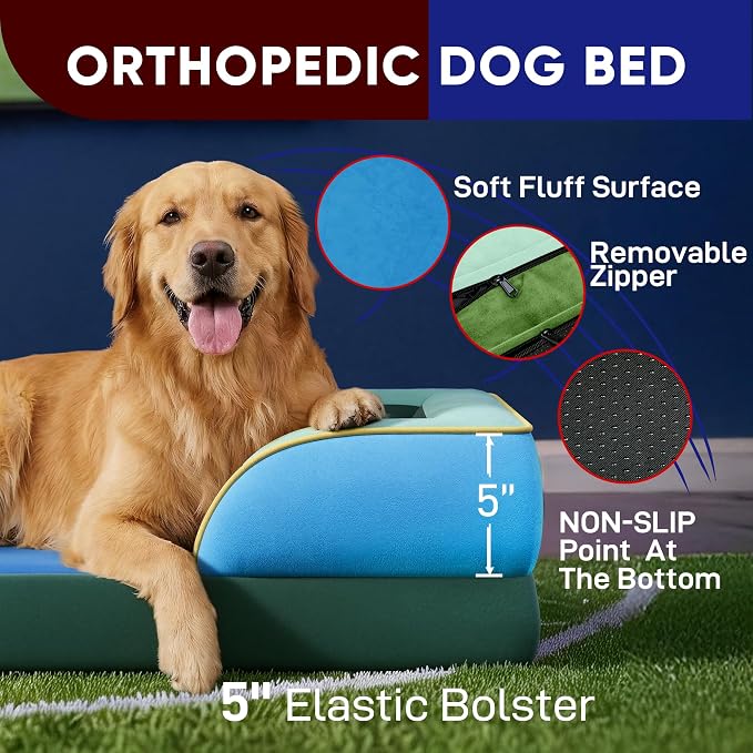 Comfort Expression Orthopedic Dog Bed for Extra Large Dogs 42x30 Inch, Waterproof Egg Crate Foam XL Pet Bed with Bolsters, Dog Couch with Washable Cover & Non-Slip Bottom, Dallas