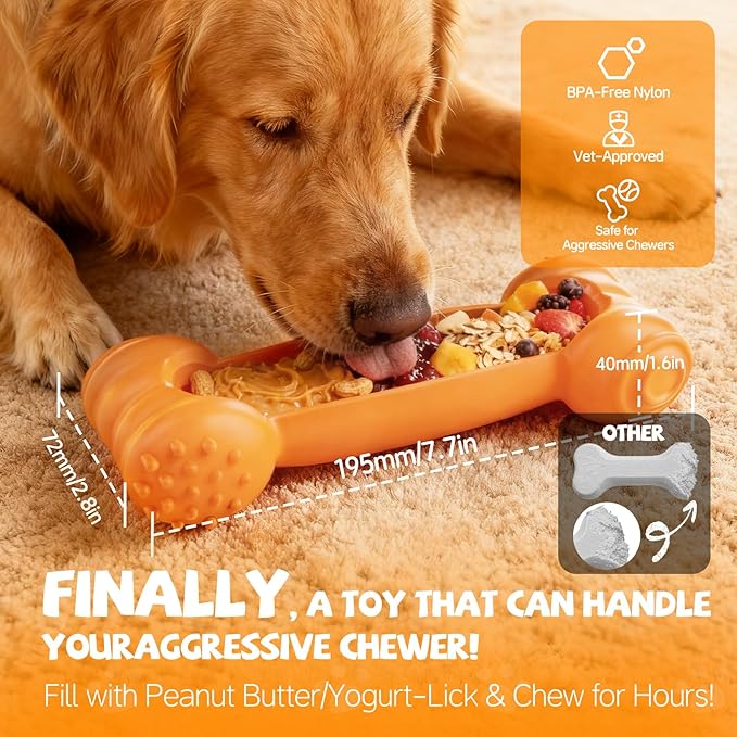 FOXMM 2-Pack Freeze Toys for Dogs Slow Feeder Dog Lick Bone Indestructible Chew Toy for Aggressive Chewers,Puppy Teething Relief,Fillable Enrichment Treat Toy Suitable for Small & Medium Breed(Nylon)