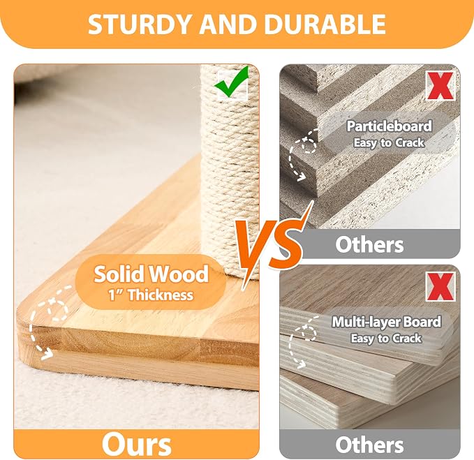 HITTITE Solid Wood Cat Tree Tower with Scratching Post, 70 Inches Tall Cat Towers with Hammock and Condo, Modern Cat Tower with Removable Top Bed for Indoor Cats.