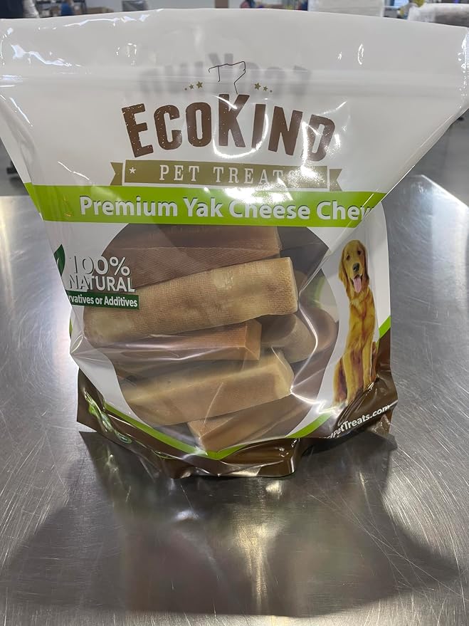 EcoKind Yak Cheese Himalayan Dog Chews, Yak Chews for Large Dogs, Long Lasting Bone for Aggressive Chewers, 3 Ingredient Natural High Protein Treats, No Additives or Lactose, Large - 18+ Chews (5 lbs)