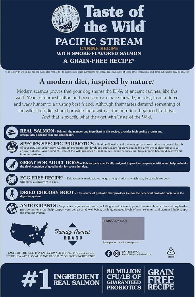 Taste of The Wild Pacific Stream Grain-Free Dry Dog Food With Smoke-Flavored Salmon 14lb