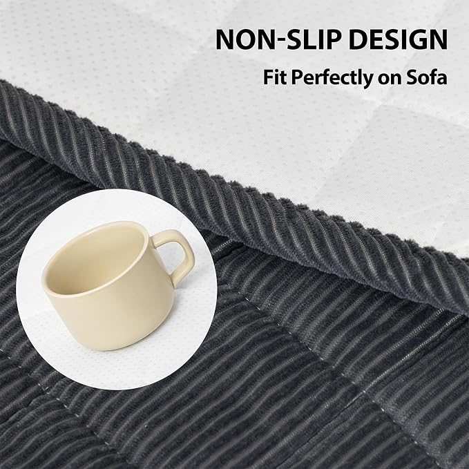 Fixwal Waterproof Dog Couch Cover, Washable Non-Slip Pet Couch Covers for Sofa, Leak-Proof Sofa Protector for Dogs, Pet Friendly Corduroy Furniture Cover (Dark Grey, 27.6" x 59.1")