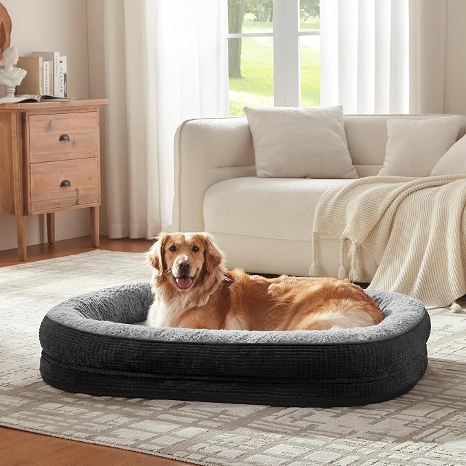 JOEJOY Orthopedic Dog Bed for Medium Dogs, Egg-Crate Memory Foam Pet Bed with Bolster Sides, Waterproof Lining, Removable Washable Cover & Non-Slip Bottom, Black