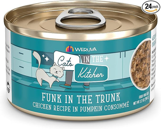 Weruva Cats in The Kitchen, Funk in The Trunk with Chicken in Pumpkin Consomme Cat Food, 3.2oz Can (Pack of 24)