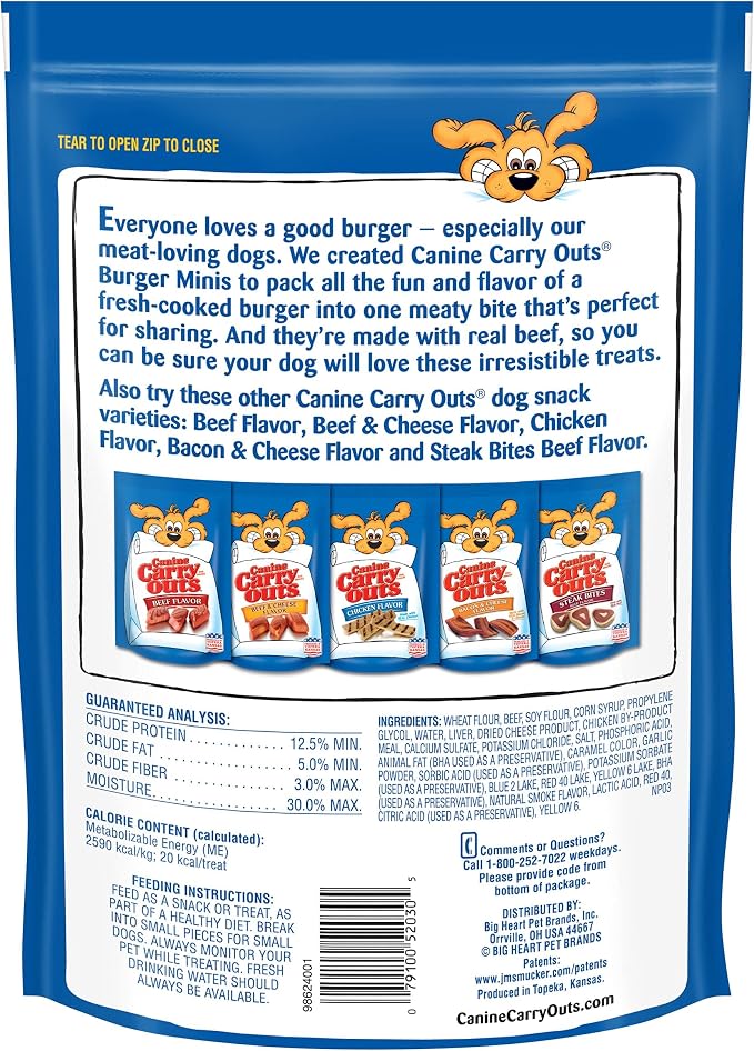 Canine Carry Outs Dog Treats, Burger Minis Beef Flavor, 22.5 Ounce (Pack of 6), Made with Real Beef