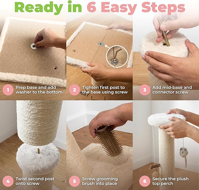 Best Pet Supplies Catify Cat Scratcher, Fun Interactive Scratchers, Posts, Poles, Claw Safe, Furniture Saver Indoor Play Support Natural Cat Behaviors Heavy Duty - Beige Scratching Post - H: 25"