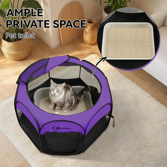 Siedihit Dog Cat Playpen, Puppy Pet Playpen, Small Dogs Tent Crates Cage Indoor/Outdoor, Portable Pop Up Dog Kennel Playpen with Carrying Case for Dogs/Cats/Rabbits,Purple