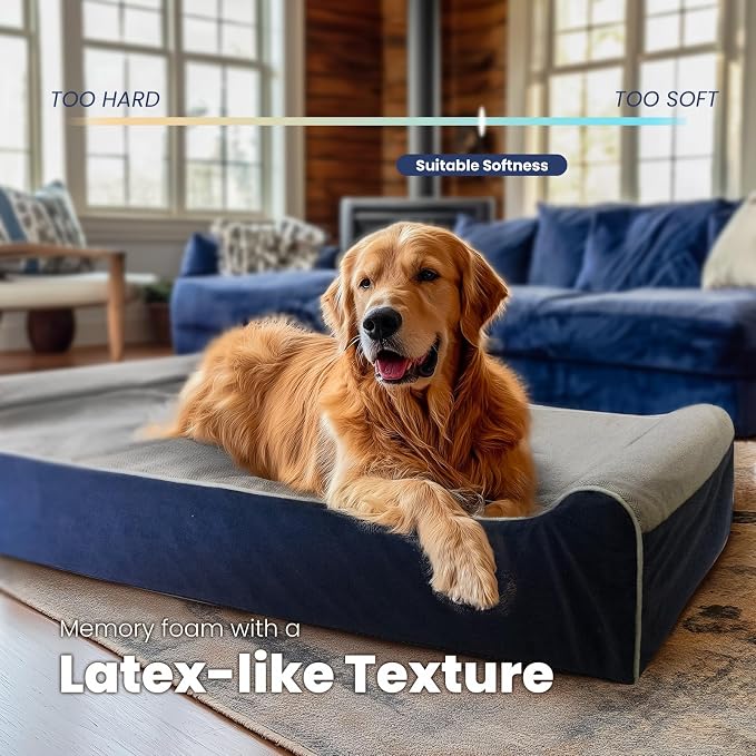 Laifug Orthopedic Dog Beds for Large Dogs,7" Memory Foam Dog Beds,Durable Water Proof Liner Removable and Washable, Nonskid Bottom, Slate Blue 50"x36"x7"