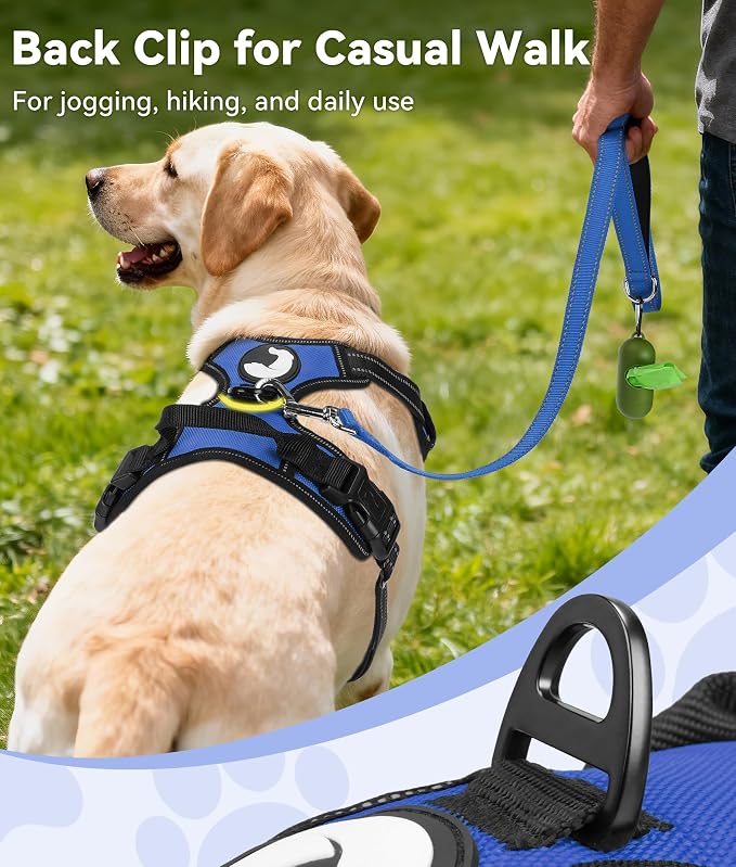 Joytale No Pull Dog Harness Medium Sized Dog, Reflective Pet Vest with Front Clip, Adjustable Soft Padded Harnesses with Easy Control Handle for Training and Walking, Navy Blue, M