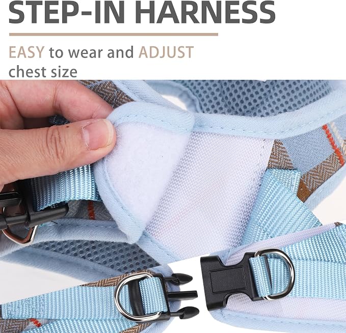 PUPTECK Adjustable Dog Harness Collar and Leash Set Step in No Pull Pet Harness for Small Medium Dogs Puppy and Cat Outdoor Walking Running, Soft Mesh Padded Reflective Vest Harnesses, BlueBrown XXS