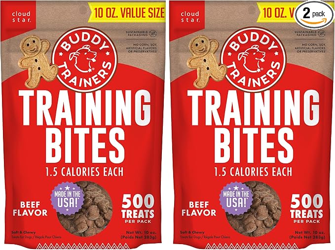 Buddy Biscuits Trainers Training Bites Soft & Chewy Dog Treats, Beef, 10 oz. Bag (Pack of 2)