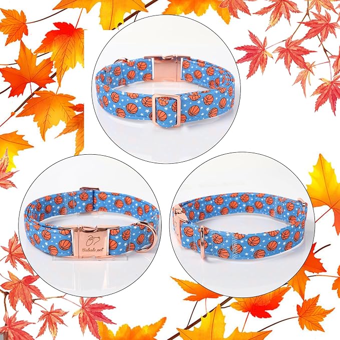 Adjustable Boy Dog Collar - Cute Blue Basketball Print Dog Collars for Small Dogs, Durable Pet Heavy Duty Metal Buckle Collar S