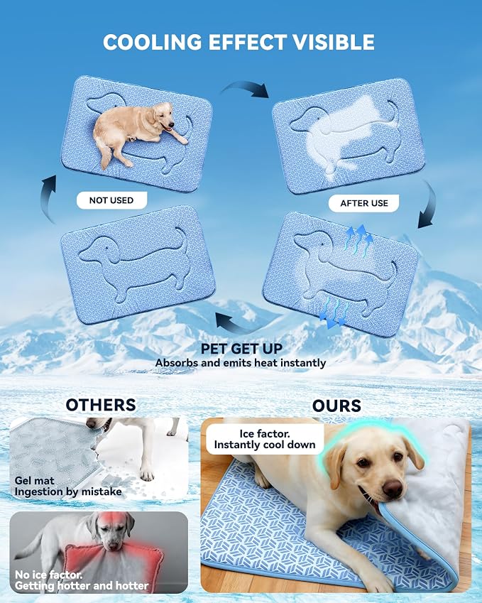 Cooling Mat for Dogs, Large Dog Bed & Dog Cooling Pad, Waterproof Pet Cooling Mat with Breathable Foam, Instant Relief for Dogs & Cats, Blue 44"x32"