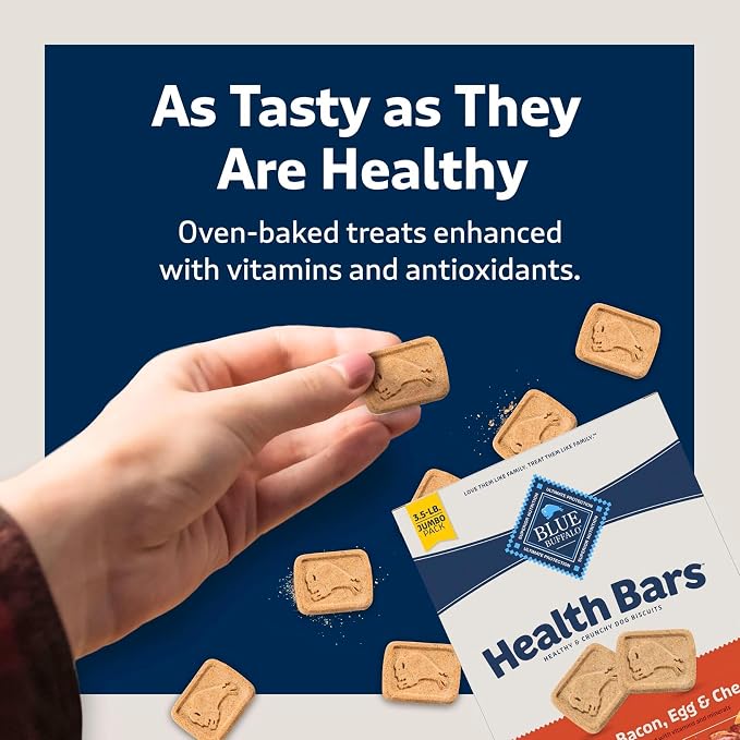 Blue Buffalo Health Bars Bacon, Egg & Cheese Crunchy Dog Biscuits, Oven-Baked with Real Bacon & Natural Ingredients, Healthy Dog Treats with No Artificial Flavors or Preservatives, Jumbo Box 3.5 lbs.