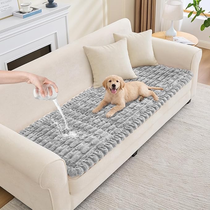 Waterproof Dog Couch Cover, Non Slip Pet Sofa Protector, Thick Fuzzy Couch Cover for Dogs, Machine Washable Furniture Protector, Scratch Resistant Pet Couch Mat(Light Gray, 28" x 83"/70 x 210cm)