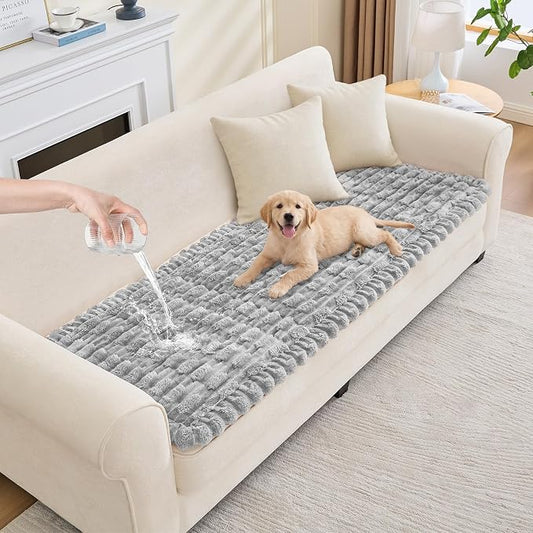 Waterproof Dog Couch Cover, Non Slip Pet Sofa Protector, Thick Fuzzy Couch Cover for Dogs, Machine Washable Furniture Protector, Scratch Resistant Pet Couch Mat(Light Gray, 28" x 59"/70 x 150cm)