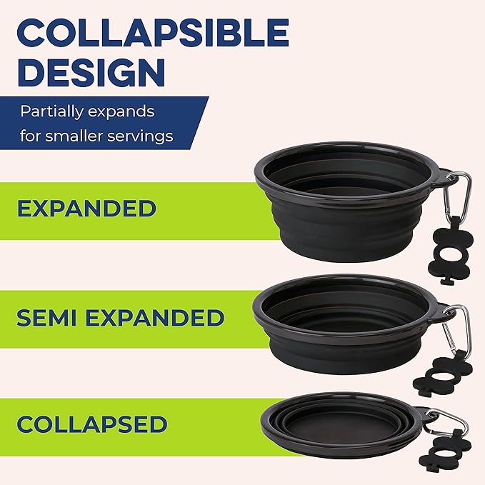 Bonza Collapsible Dog Bowls - X-Large 50 oz, Dog Travel Accessories, Silicone Portable Dogs Bowl & Water Dish with Reinforced Rim & Carabiner for Hiking, Camping, and Car Trips, Black