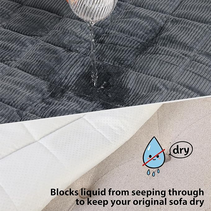 Fixwal Waterproof Dog Couch Cover, Washable Non-Slip Pet Couch Covers for Sofa, Leak-Proof Sofa Protector for Dogs, Pet Friendly Corduroy Furniture Cover (Dark Grey, 27.6" x 59.1")