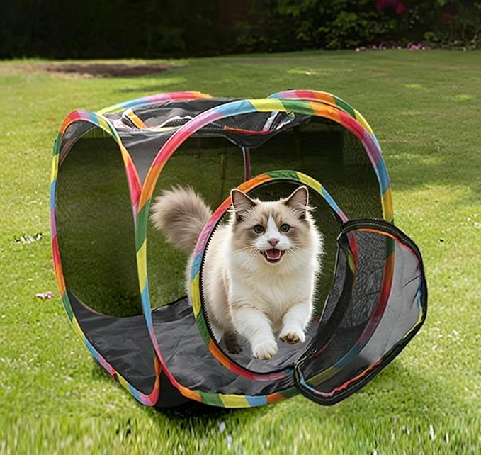 Cat Cube Tent, Rolling Cat Cube, Mesh Cube for Cats, Pet Play Cubic Outdoor, Folding Pop Open Pet Animal Playpen, Ventilated Pets Playhouse for Puppy Kitten Bunny (Black)