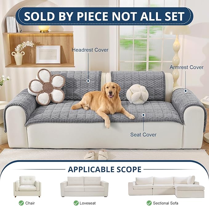 OstepDecor Couch Cover for Dogs, Washable Non Slip Sofa Cover for Pets, Soft Couch Covers for Sofa, Loveseat and Sectional, Furniture Protector Against Pet Hair & Scratches (27.6" x 70.9", Grey)
