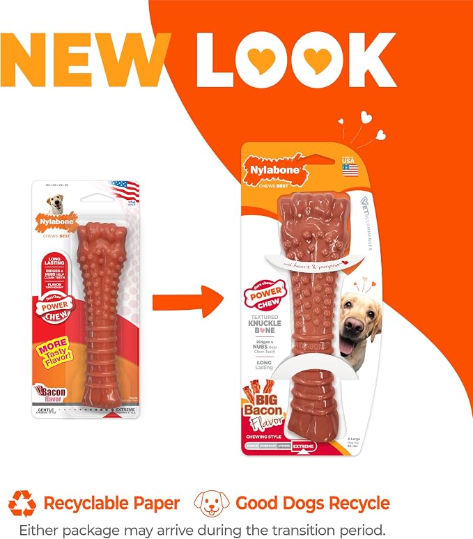 Nylabone Textured Knuckle Bone Power Chew Toy for Dogs, Durable & Tough Dog Toys for Aggressive Chewers, Bacon Flavor, X-Large - 50+ lbs, 1 Count
