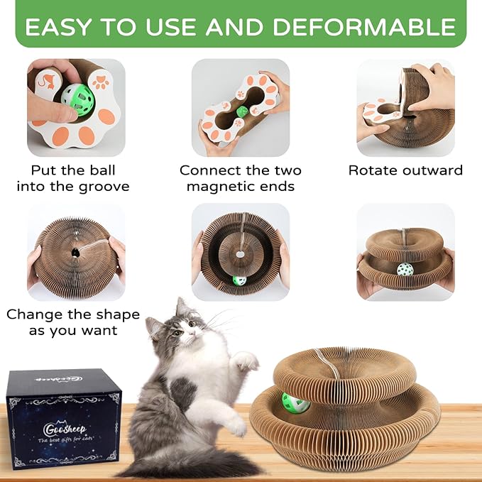 Goosheep 2Pack Kitty Kurlz Magic Organ Cat Scratching Board Kitty Curls Accordion Toy Cats Scratching Post Ball Track, Kitten Fun Intelligence Physical Exercise Educational Toy