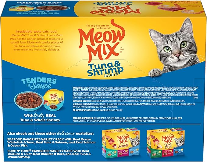Meow Mix Tender Favorites with Real Tuna & Whole Shrimp in Sauce (Pack of 96)