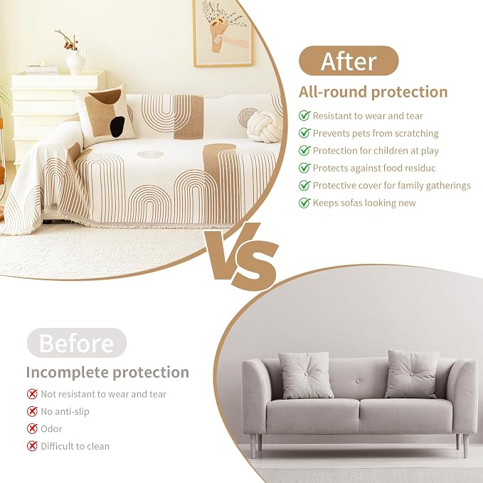 VANJOROY Boho Couch Chair Cover, Armchair for 1 Cushion Couch, Washable Chenille Sofa Cover Protector Soft Sofa Slipcovers for Pets Dog with Tassel,71"x 91"