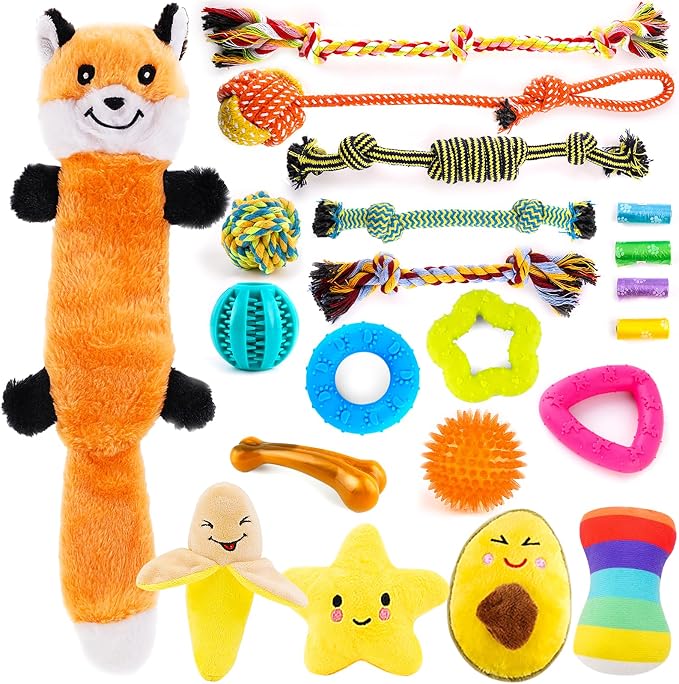 LOYEE Puppy Toys 21 Pack, Small Dog Chew Toys with Rope Toys for Teething Pet Cute Squeak Toy with Treating Ball for Puppy, Small Dogs - 21 Pack