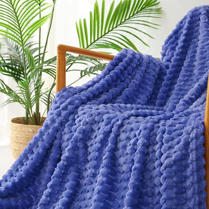 Exclusivo Mezcla Fleece Queen Blanket for Bed, Extra Large Fuzzy Cobalt Blue Bed Blankets, Soft Cozy Plush Sofa Throws for All Seasons, 90x90 Inches