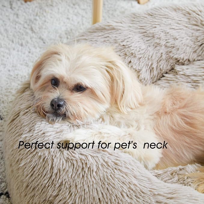 Calming Dog Bed & Cat Bed, Anti-Anxiety Donut Dog Cuddler Bed, Warming Cozy Soft Dog Round Bed, Fluffy Faux Fur Plush Dog Cat Cushion Bed for Small Medium Dogs and Cats (20"/24"/27"/30")