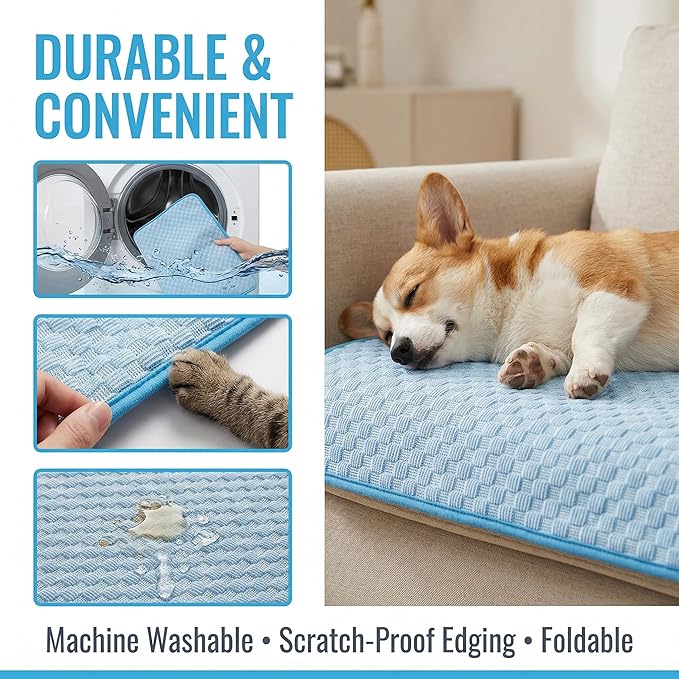 Dog Cooling Mat for Large Pets Up to 30Kg, 59"x40" Dog Cooling Mat - Gel Free Ice Silk Self-Cooling Pad, Non-Slip Summer Dog Cooling Pad, Washable Cat Cooling Mat, Blue