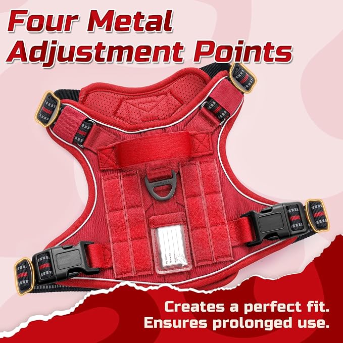 rabbitgoo Tactical Dog Harness for Large Dogs, No Pull Military Service Vest with Handle & Molle, Easy Control for Training Walking, Adjustable Reflective Straps, Red, L