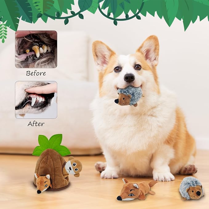 Squeaky Dog Toys, Stuffed Large Dog Toys to Keep Them Busy, Interactive Plush Chew Toys with Crinkle Paper, Tough Pet Animal Toys for Small Medium Large (4 Pack)