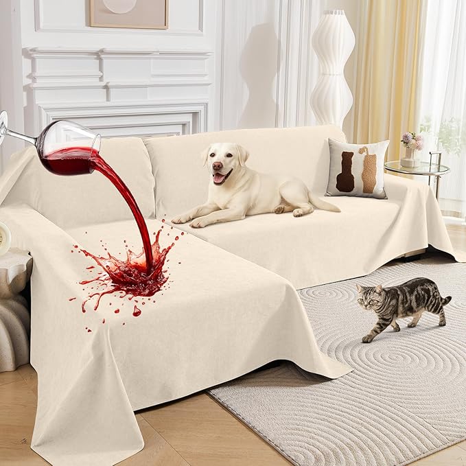 Deep Dream Sectional Couch Covers, 2 Pieces 100% Waterproof L Shaped Sofa Cover, Non Slip Couch Cover for Dogs Cats Washable, Pet Friendly Sofa Slipcovers Furniture Protector (XX-Large, Beige)
