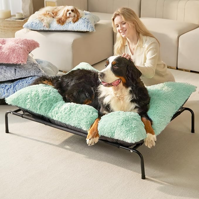 EHEYCIGA Fluffy XXL Dog Crate Pad, Plush Faux Fur Crate Bed for Extra Large Dogs, Calming Anti Anxiety XXL Dog Bed, Washable Warm Mat with Non-Slip Bottom, Apple Green