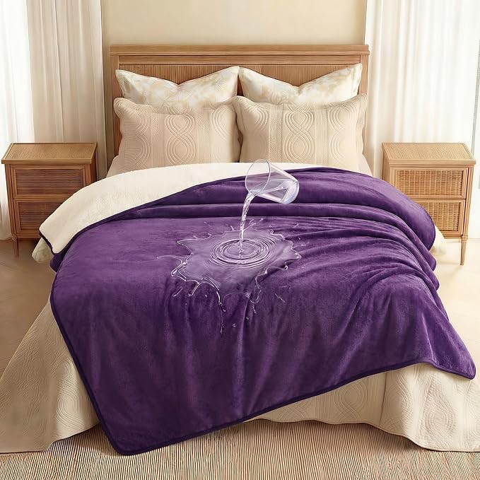 Luciphia Waterproof Blanket for Dog Washable Reversible Sherpa Fleece Throw Blanket for Bed Couch Soft Liquid Pee Proof Furniture Cover Protector for Small Medium Large Pet Cat Purple 65" x 57"