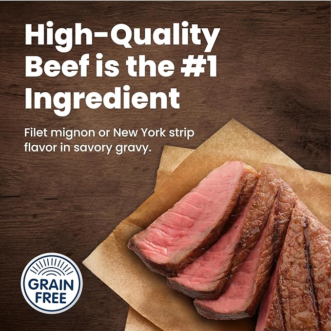 Blue Buffalo Delights Variety Pack Natural Grain Free Wet Dog Food for Small Breed Dogs (Filet Mignon Flavor & New York Strip Flavor) in Gravy with Natural Ingredients, 3.5-oz. Each (12 Cups)