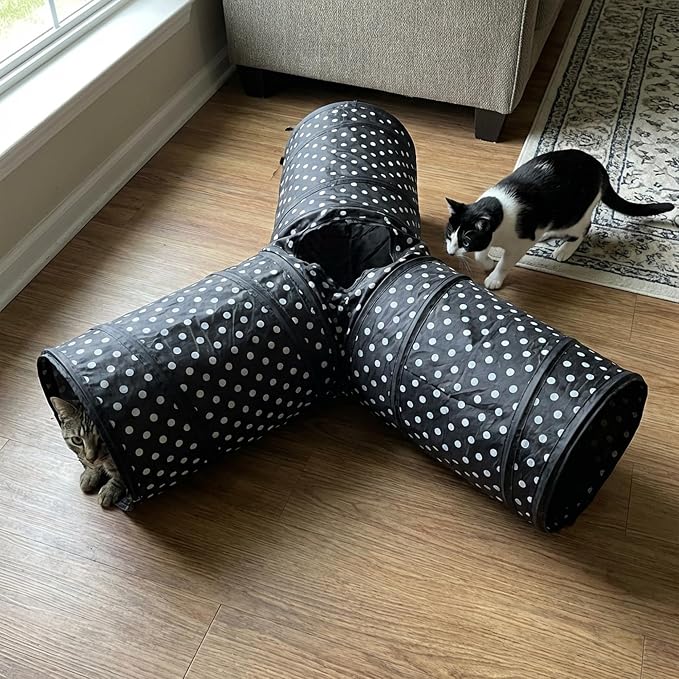 Cat Tunnel Collapsible, More Interactive Indoor Play Toy Tube for Cats & Kittens with Crinkle Paper and Peekaboo Holes(Y)