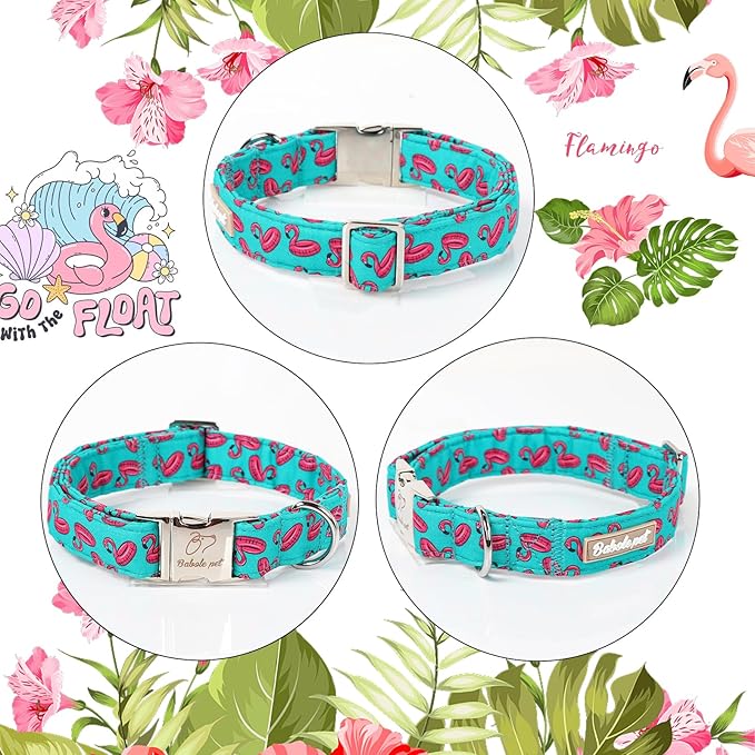 Summer Dog Collar, Cool Flamingo Float Pet Collar with Metal Buckle, Durable Adjustable Designer Dog Collars for Small Medium Large Dogs S