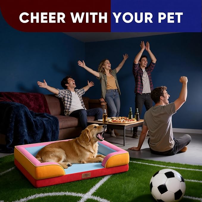 Comfort Expression Orthopedic Dog Bed for Extra Large Dogs 45x35 Inch, Waterproof Egg Crate Foam XL Pet Bed with Bolsters, Dog Couch with Washable Cover & Non-Slip Bottom, Miami