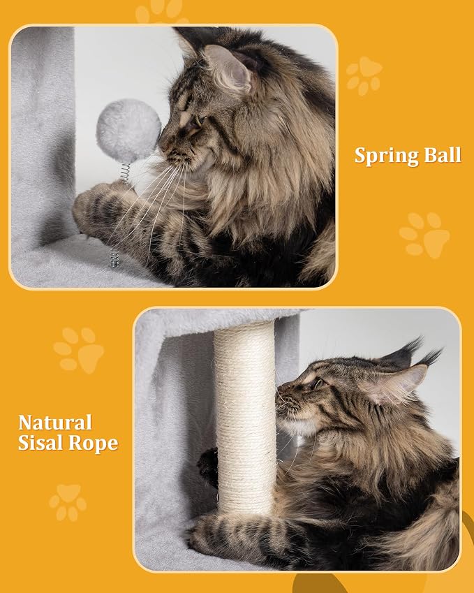 Aechonow Cat Tree Tower for Large Cat, Cat Bed House with Large Perch for Adult Cats, 20x16.5 Inch Big Platform for Indoor with Super Cozy Mat, Large Condo with Scratching Post, Light Gray