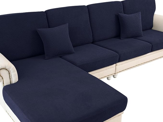 LA MEACK Couch Cushion Covers Seat Cushion Cover Stretch Couch Cover Separate Sectional Sofa Slipcovers Furniture Protector(3 Pieces for Seat or Sofa Backrest, Navy)