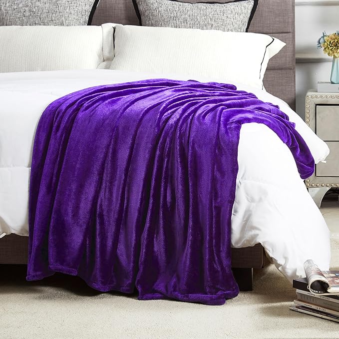 DREAMNINE Extra Large Fleece Blanket, Soft Comfy Fluffy Bed Blankets Queen Size 90" x 90",Luxury Decorative Fuzzy Blanket for Bedroom,Big Cozy Shaggy Warm Flannel Blankets for Winter Autumn Pet,Purple
